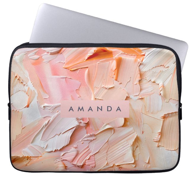 Personalized Creamy Brushstroke Peach and Blush Laptop Sleeve (Front)