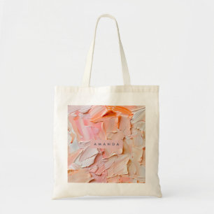Personalized Creamy Brushstroke Peach and Blush Tote Bag