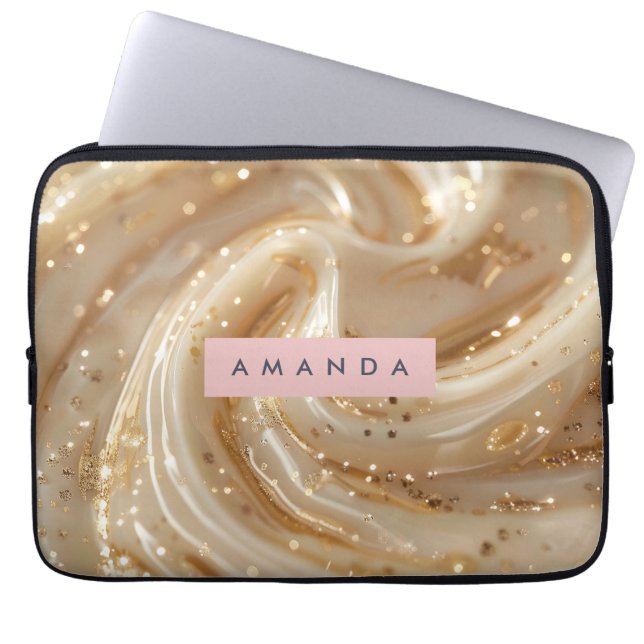 Personalized Creamy Caramel Gold Swirl Elegant  Laptop Sleeve (Front)