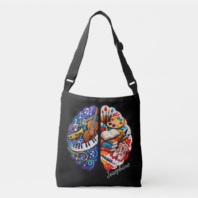 Personalized Creative Brain Arts & Music Name Chic Crossbody Bag (Front)