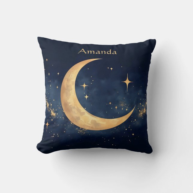 Personalized Crescent Moon and Stars Night Sky Cushion (Front)