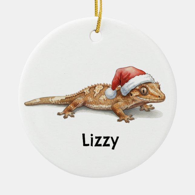 Personalized Crested Gecko at Christmas Ceramic Tree Decoration (Front)