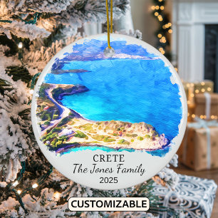 Personalized Crete Ornament, Greece Ceramic Tree Decoration