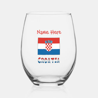 Personalized Croatia Flag Stemless Wine Glass