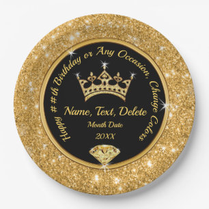 Personalized Crown Plates, Queen Theme Party Paper Plate