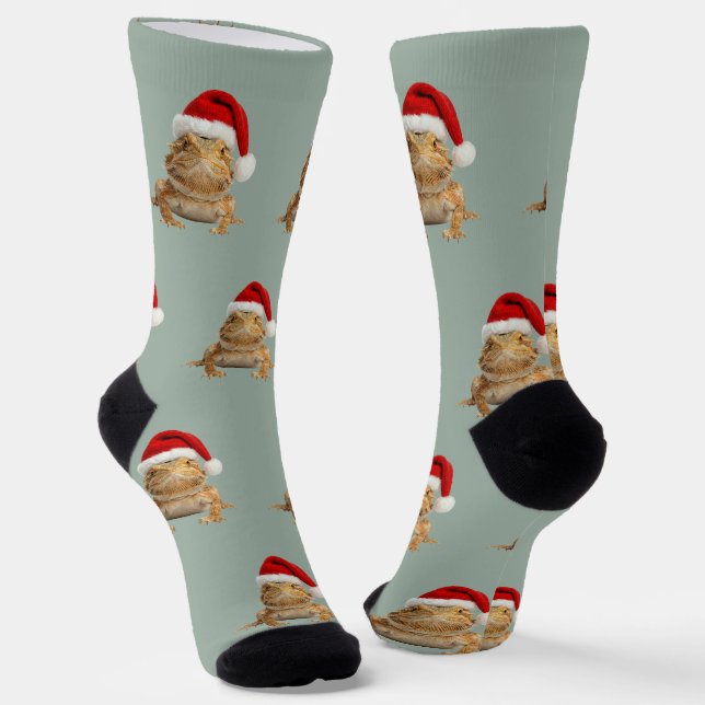 Personalized Custom Bearded Dragon Christmas  Socks (Angled)