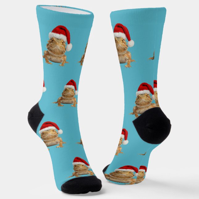 Personalized Custom Bearded Dragon Christmas  Socks (Angled)