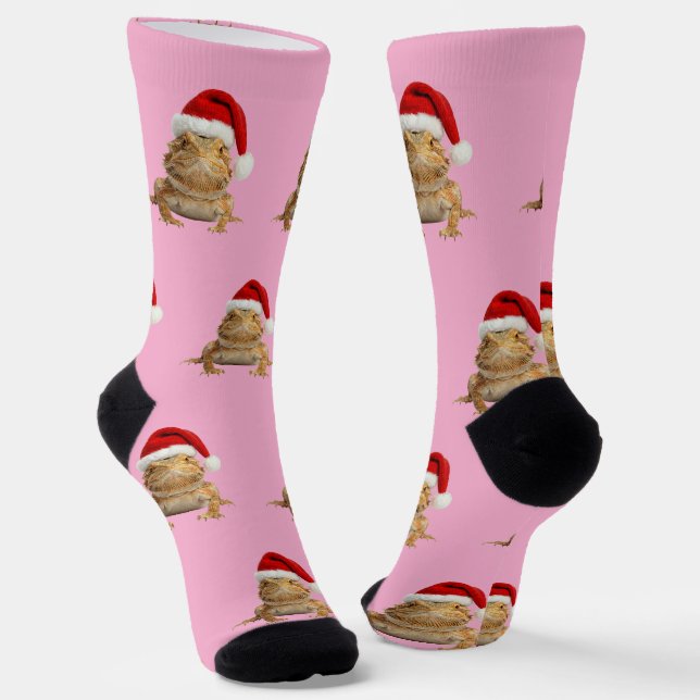 Personalized Custom Bearded Dragon Christmas  Socks (Angled)