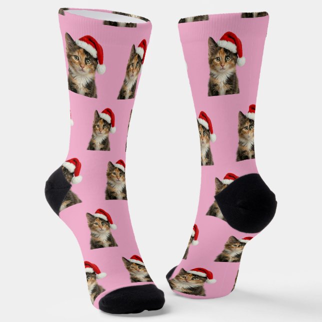 Personalized Custom Calico Kitty Cat Christmas  Socks (Angled)
