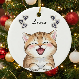 Personalized Custom Cat Photo Name Keepsake Ceramic Tree Decoration