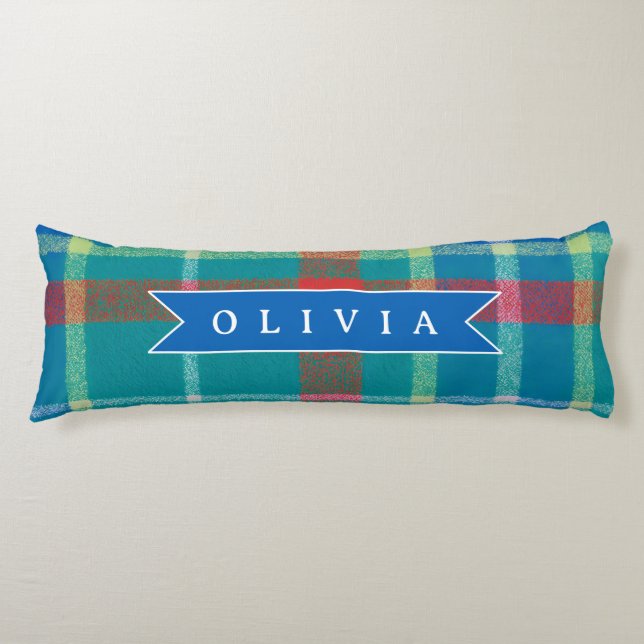 Personalized Custom Classic Blue Plaid Preppy  Body Cushion (Front)