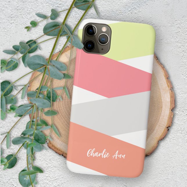 Personalized Custom Coral Pink Lime Green Stripe Case-Mate iPhone Case (Creator Uploaded)