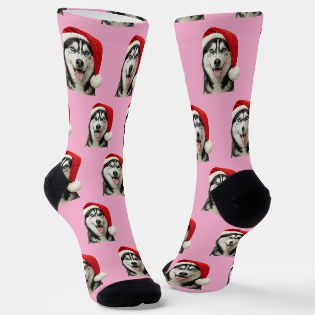 Personalized Custom Cute Husky Christmas Socks (Angled)