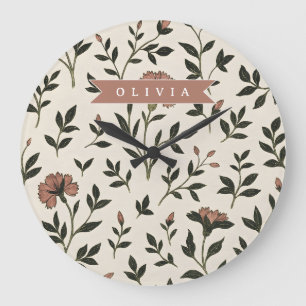 Personalized Custom Elegant Neutral Vintage Floral Large Clock