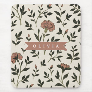 Personalized Custom Elegant Neutral Vintage Floral Mouse Mat