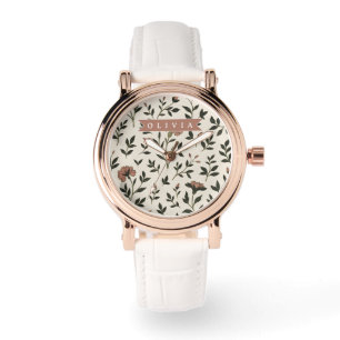 Personalized Custom Elegant Neutral Vintage Floral Watch