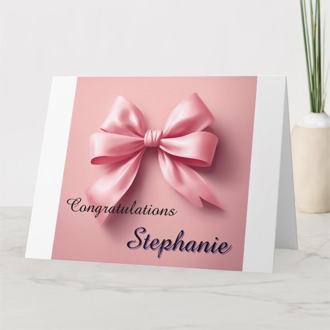 Personalized Custom Girl Bow Congratulations Card (Front)