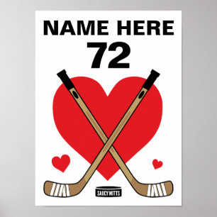 Personalized Custom Girls Love Heart Hockey Sticks Poster
