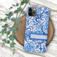 Personalized Custom Light Dark Blue White Paisley