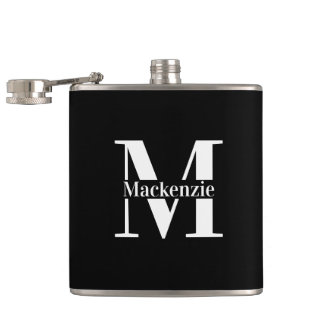 Personalized Custom Made Monogrammed Black Hip Flask