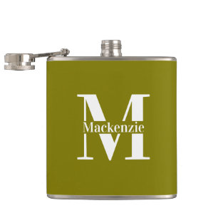 Personalized Custom Made Monogrammed Green Hip Flask