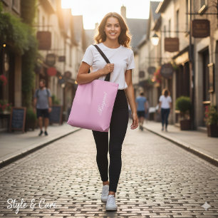 Personalized Custom Name Designer Light Pink Tote Bag