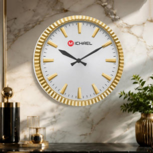 Personalized Custom Name & Monogram Silver Gold Large Clock