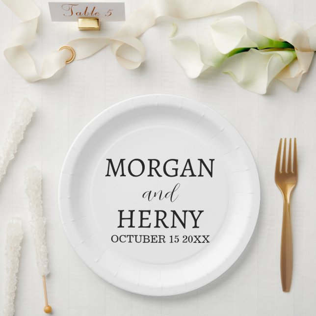 Personalized Custom Name Stylish Minimal Wedding  Paper Plate (Wedding)