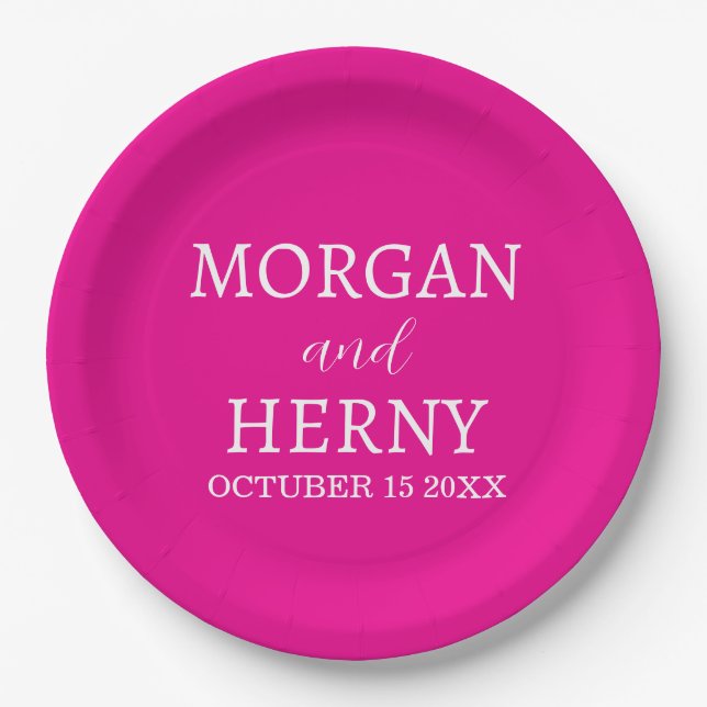 Personalized Custom Name Stylish Minimal Wedding  Paper Plate (Front)