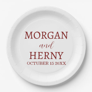 Personalized Custom Name Stylish Minimal Wedding Paper Plate