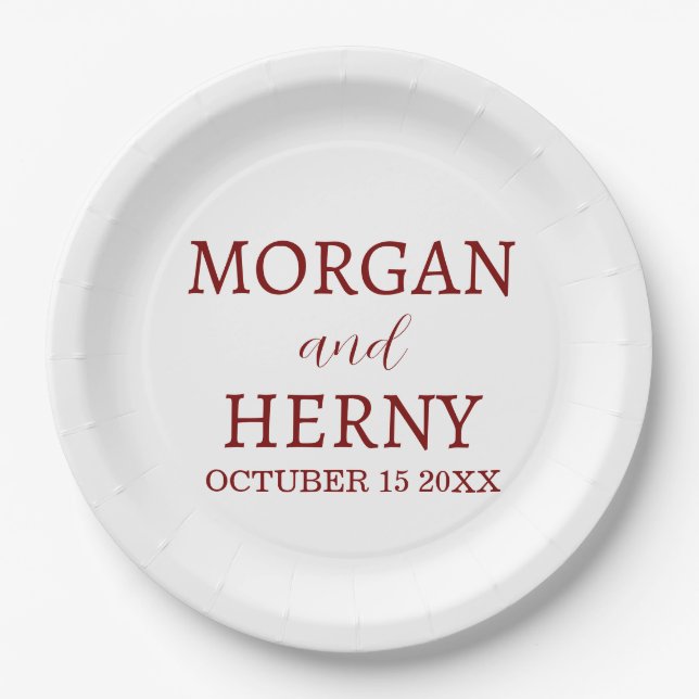 Personalized Custom Name Stylish Minimal Wedding  Paper Plate (Front)