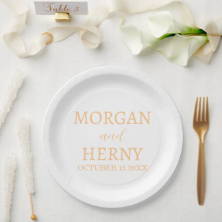 Personalized Custom Name Stylish Minimal Wedding Paper Plate