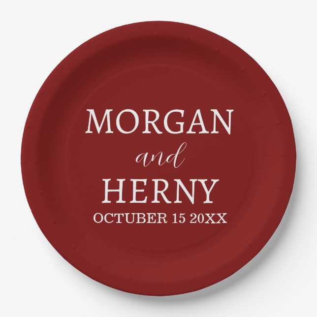 Personalized Custom Name Stylish Minimal Wedding  Paper Plate (Front)