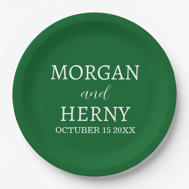Personalized Custom Name Stylish Minimal Wedding  Paper Plate (Front)