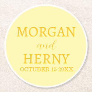 Personalized Custom Name Stylish Minimal Wedding Round Paper Coaster