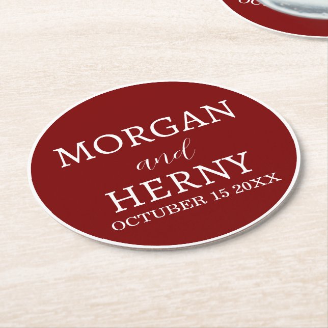 Personalized Custom Name Stylish Minimal Wedding  Round Paper Coaster (Angled)