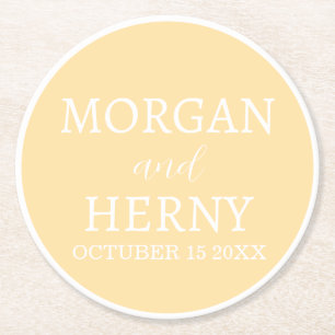 Personalized Custom Name Stylish Minimal Wedding  Round Paper Coaster