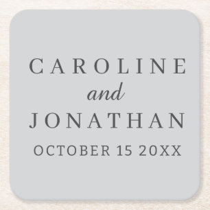 Personalized Custom Name Stylish Minimal Wedding Square Paper Coaster