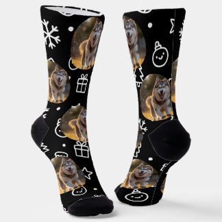 Personalized Custom Photo Blob - Winter Husky  Socks