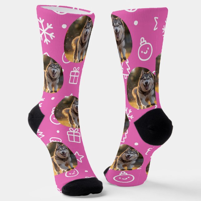 Personalized Custom Photo Blob - Winter Husky  Socks (Angled)