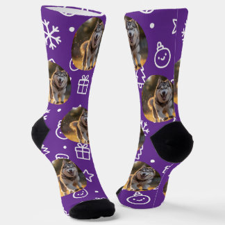 Personalized Custom Photo Blob - Winter Husky  Socks