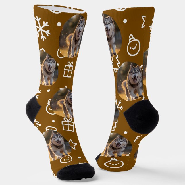 Personalized Custom Photo Blob - Winter Husky  Socks (Angled)
