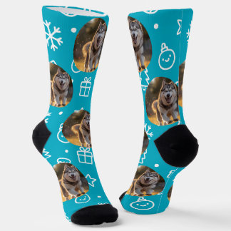 Personalized Custom Photo Blob - Winter Husky  Socks