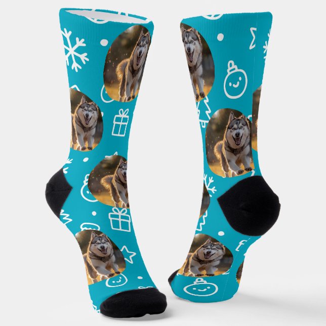 Personalized Custom Photo Blob - Winter Husky  Socks (Angled)