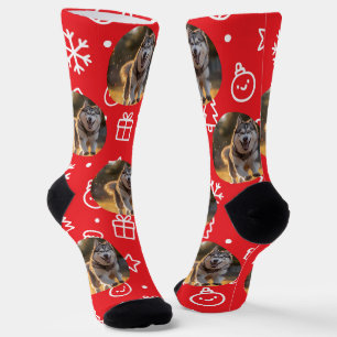 Personalized Custom Photo Blob - Winter Husky  Socks