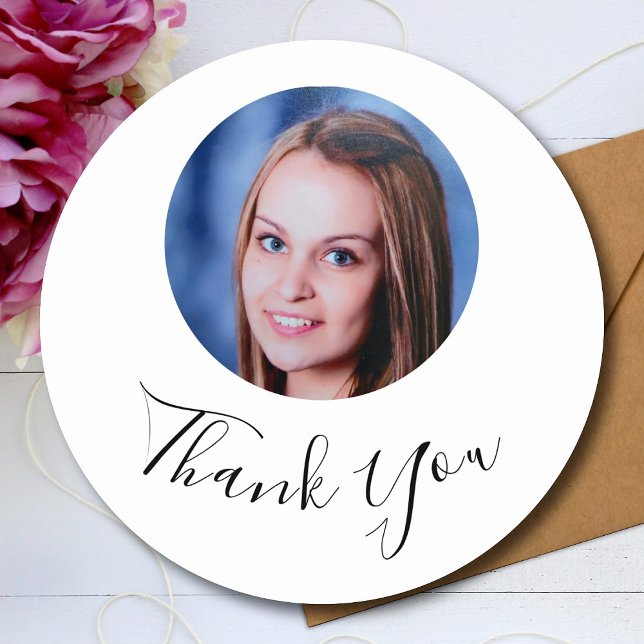 Personalized Custom Photo Thank You Classic Round Sticker (Creator Uploaded)