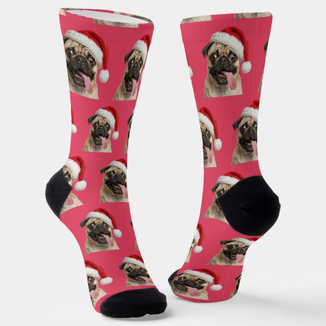 Personalized Custom Pug Christmas  Socks (Angled)