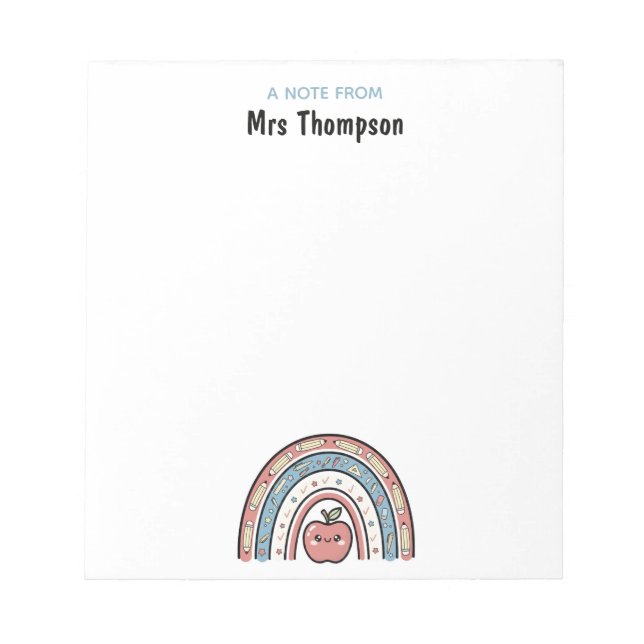 Personalized Custom School Teacher Apple Rainbow Notepad (Front)