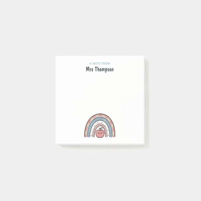 Personalized Custom School Teacher Apple Rainbow Post-it Notes (Front)