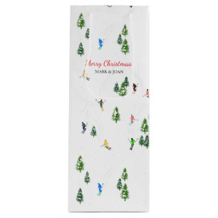 Personalized Custom text   Ski Holiday Skiers Wine Gift Bag